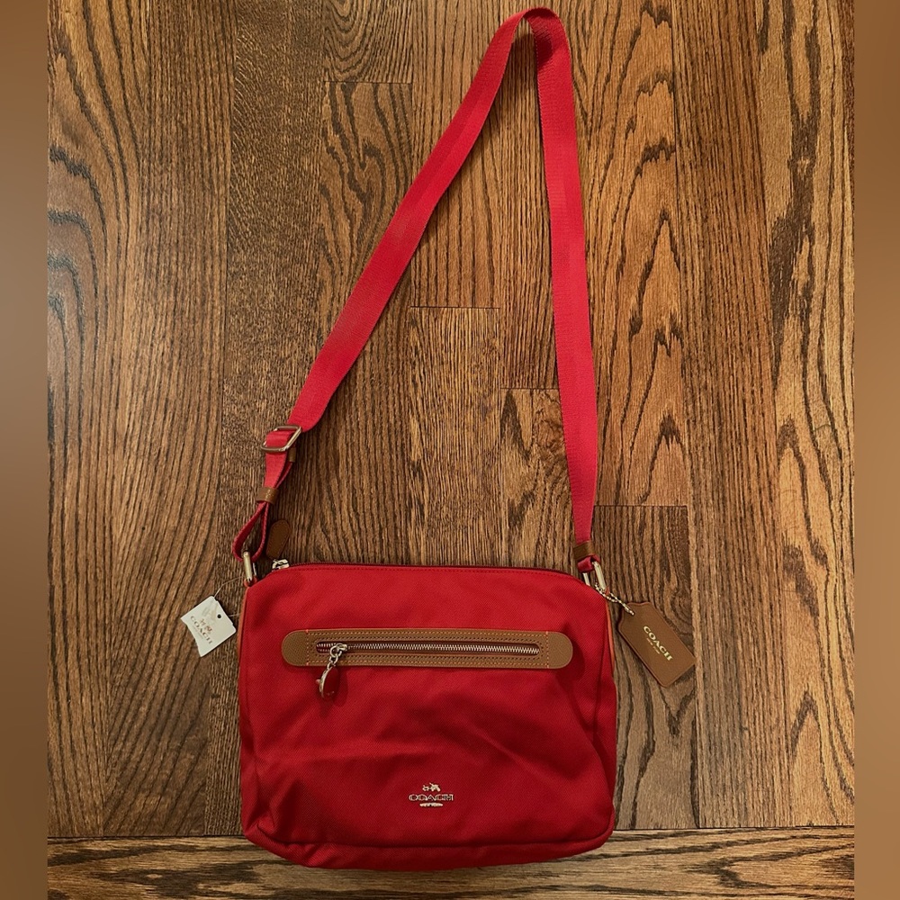 Red brand new nylon COACH bag